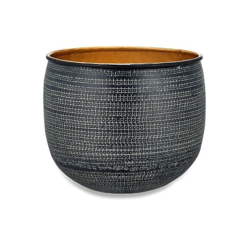 Tembesi Etched Planter - Black & Brass Medium 2 Tembesi Etched Planter - Black & Brass Medium - Image 2