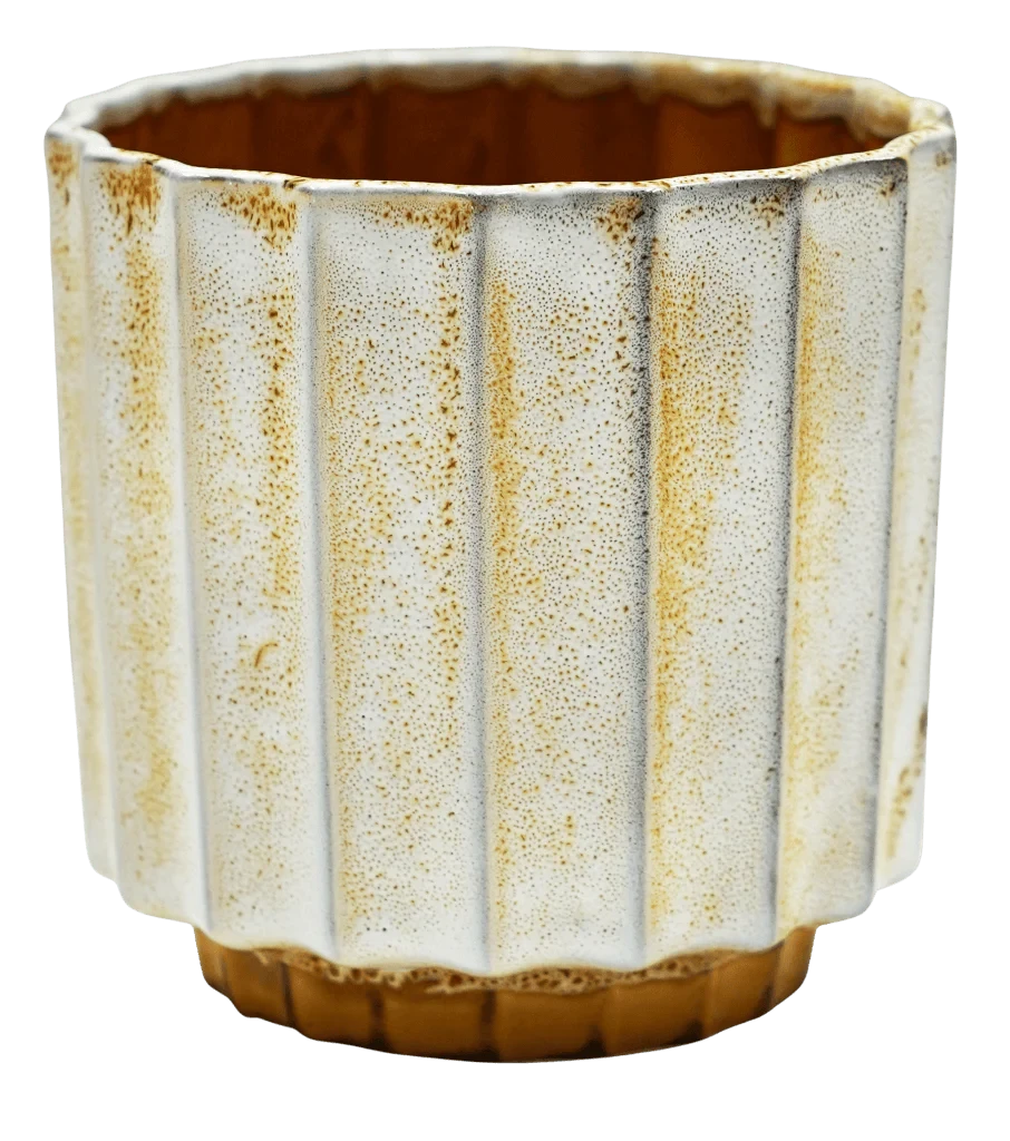 Lugano Scalloped Mustard Reactive Planter (13cm Plant Pot) 2 Lugano Scalloped Mustard Reactive Planter (13cm Plant Pot) - Image 2